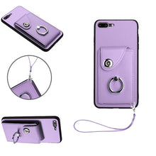 Load image into Gallery viewer, Organ Card Bag Ring Holder PU Phone Case with Lanyard, For iPhone XS / X, For iPhone XR, For iPhone XS Max, For iPhone 8 Plus / 7 Plus
