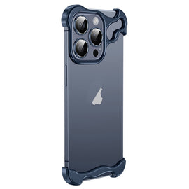 Frameless Metal Corner Pad Phone Case with Lens Film, For iPhone 15 Pro Max, For iPhone 15 Pro, For iPhone 15 Plus, For iPhone 15, For iPhone 14 Plus, For iPhone 14, For iPhone 14 Pro, For iPhone 14 Pro Max, For iPhone 13 Pro Max