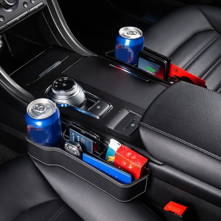 Car Multi-functional Console Box Cup Holder Seat Gap Side Storage Box, Leather Style, Brown Front Passenger Seat, Beige Front Passenger Seat, Black Front Passenger Seat, Black Main Driver Seat, Beige Main Driver Seat, Brown Main Driver Seat