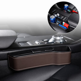 Car Multi-functional Console Box Cup Holder Seat Gap Side Storage Box, Leather Style, Brown Front Passenger Seat, Beige Front Passenger Seat, Black Front Passenger Seat, Black Main Driver Seat, Beige Main Driver Seat, Brown Main Driver Seat