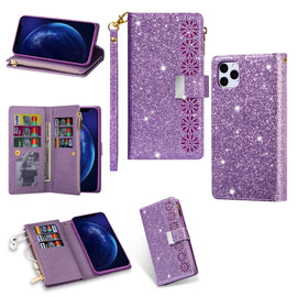 Multi-card Slots Starry Sky Laser Carving Glitter Zipper Horizontal Flip Leather Case with Holder & Wallet & Lanyard, For iPhone 11 Pro Max, For iPhone 11 Pro, For iPhone 11, For iPhone XS Max, For iPhone XR, For iPhone X / XS, For iPhone 8 Plus / 7 Pl...