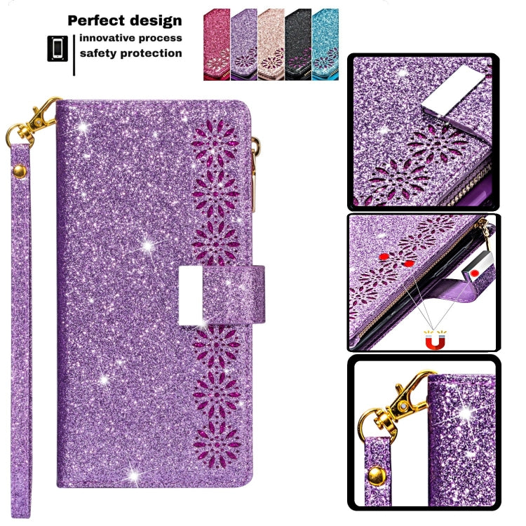Multi-card Slots Starry Sky Laser Carving Glitter Zipper Horizontal Flip Leather Case with Holder & Wallet & Lanyard, For iPhone 11 Pro Max, For iPhone 11 Pro, For iPhone 11, For iPhone XS Max, For iPhone XR, For iPhone X / XS, For iPhone 8 Plus / 7 Pl...