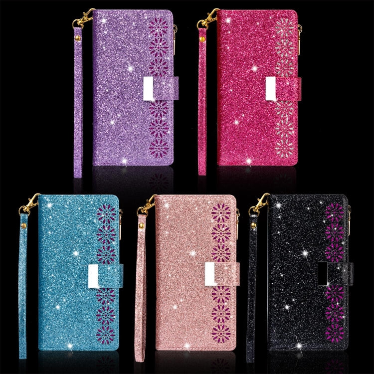 Multi-card Slots Starry Sky Laser Carving Glitter Zipper Horizontal Flip Leather Case with Holder & Wallet & Lanyard, For iPhone 11 Pro Max, For iPhone 11 Pro, For iPhone 11, For iPhone XS Max, For iPhone XR, For iPhone X / XS, For iPhone 8 Plus / 7 Pl...
