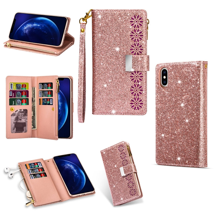 Multi-card Slots Starry Sky Laser Carving Glitter Zipper Horizontal Flip Leather Case with Holder & Wallet & Lanyard, For iPhone 11 Pro Max, For iPhone 11 Pro, For iPhone 11, For iPhone XS Max, For iPhone XR, For iPhone X / XS, For iPhone 8 Plus / 7 Pl...