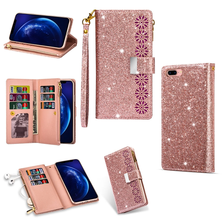 Multi-card Slots Starry Sky Laser Carving Glitter Zipper Horizontal Flip Leather Case with Holder & Wallet & Lanyard, For iPhone 11 Pro Max, For iPhone 11 Pro, For iPhone 11, For iPhone XS Max, For iPhone XR, For iPhone X / XS, For iPhone 8 Plus / 7 Pl...