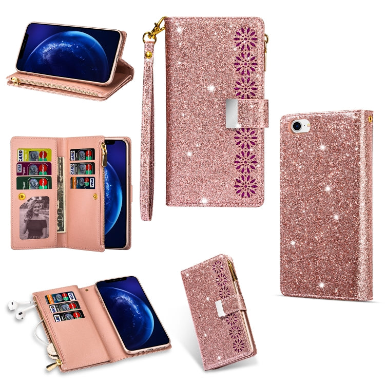 Multi-card Slots Starry Sky Laser Carving Glitter Zipper Horizontal Flip Leather Case with Holder & Wallet & Lanyard, For iPhone 11 Pro Max, For iPhone 11 Pro, For iPhone 11, For iPhone XS Max, For iPhone XR, For iPhone X / XS, For iPhone 8 Plus / 7 Pl...
