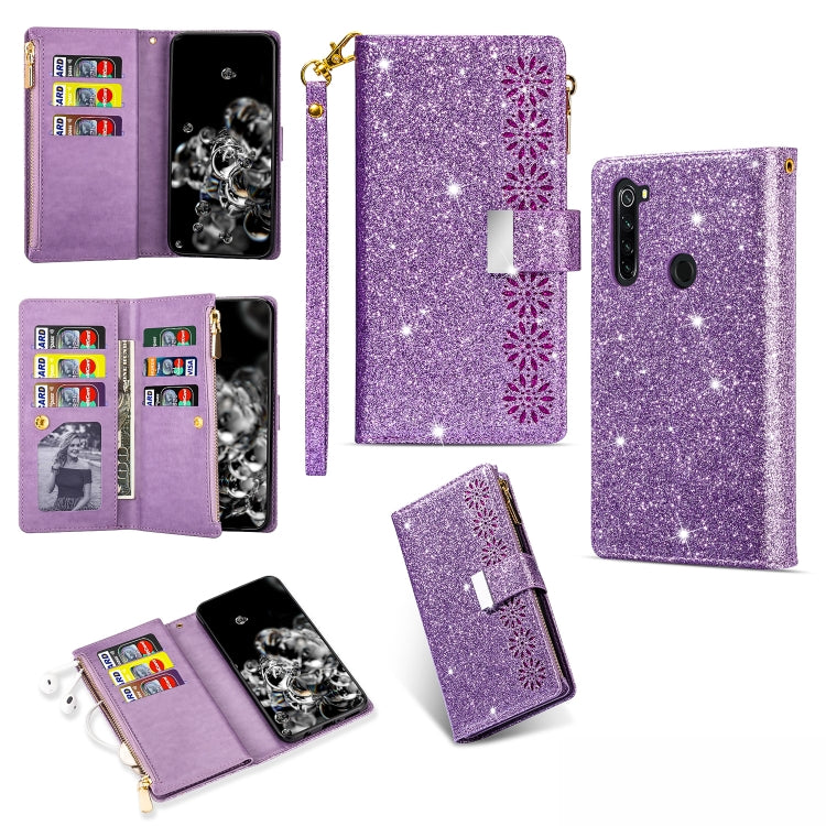 Multi-card Slots Starry Sky Laser Carving Glitter Zipper Horizontal Flip Leather Case with Holder & Wallet & Lanyard, For Xiaomi Redmi Note 8, For Xiaomi Redmi Note 8 Pro, For Xiaomi Redmi 8A / 8A Dual / 8, For Xiaomi Redmi K30, For Xiaomi Redmi K30 Pr...