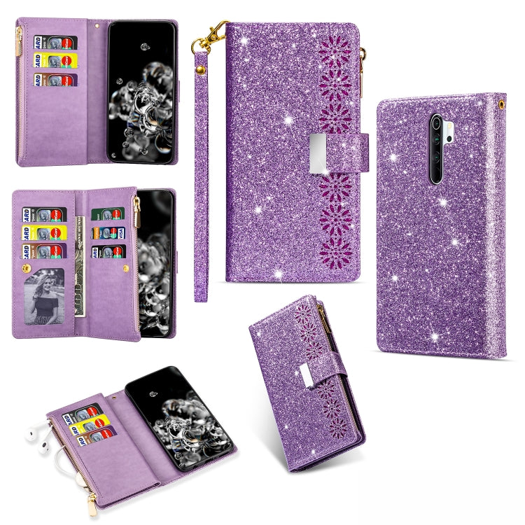 Multi-card Slots Starry Sky Laser Carving Glitter Zipper Horizontal Flip Leather Case with Holder & Wallet & Lanyard, For Xiaomi Redmi Note 8, For Xiaomi Redmi Note 8 Pro, For Xiaomi Redmi 8A / 8A Dual / 8, For Xiaomi Redmi K30, For Xiaomi Redmi K30 Pr...