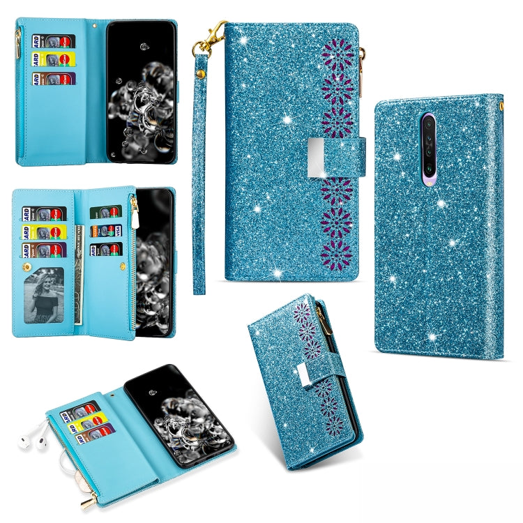 Multi-card Slots Starry Sky Laser Carving Glitter Zipper Horizontal Flip Leather Case with Holder & Wallet & Lanyard, For Xiaomi Redmi Note 8, For Xiaomi Redmi Note 8 Pro, For Xiaomi Redmi 8A / 8A Dual / 8, For Xiaomi Redmi K30, For Xiaomi Redmi K30 Pr...