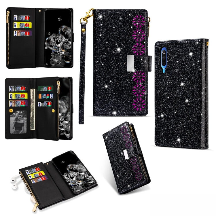 Multi-card Slots Starry Sky Laser Carving Glitter Zipper Horizontal Flip Leather Case with Holder & Wallet & Lanyard, For Xiaomi Redmi Note 8, For Xiaomi Redmi Note 8 Pro, For Xiaomi Redmi 8A / 8A Dual / 8, For Xiaomi Redmi K30, For Xiaomi Redmi K30 Pr...