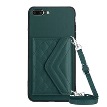 Load image into Gallery viewer, Rhombic Texture Card Bag RFID Phone Case with Long Lanyard, For iPhone 12 mini, For iPhone 11 Pro Max, For iPhone 11, For iPhone 11 Pro, For iPhone XS / X, For iPhone XR, For iPhone XS Max, For iPhone 8 Plus / 7 Plus