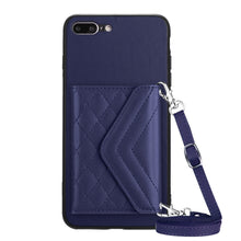Load image into Gallery viewer, Rhombic Texture Card Bag RFID Phone Case with Long Lanyard, For iPhone 12 mini, For iPhone 11 Pro Max, For iPhone 11, For iPhone 11 Pro, For iPhone XS / X, For iPhone XR, For iPhone XS Max, For iPhone 8 Plus / 7 Plus