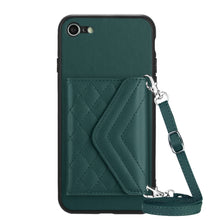 Load image into Gallery viewer, Rhombic Texture Card Bag RFID Phone Case with Long Lanyard, For iPhone SE 2022 / SE 2020, For iPhone 13 Pro Max, For iPhone 13 Pro, For iPhone 13, For iPhone 13 mini, For iPhone 12, For iPhone 12 Pro Max, For iPhone 12 Pro