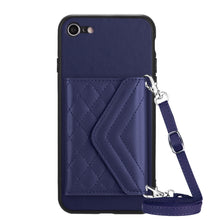 Load image into Gallery viewer, Rhombic Texture Card Bag RFID Phone Case with Long Lanyard, For iPhone SE 2022 / SE 2020, For iPhone 13 Pro Max, For iPhone 13 Pro, For iPhone 13, For iPhone 13 mini, For iPhone 12, For iPhone 12 Pro Max, For iPhone 12 Pro