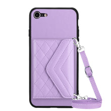 Load image into Gallery viewer, Rhombic Texture Card Bag RFID Phone Case with Long Lanyard, For iPhone SE 2022 / SE 2020, For iPhone 13 Pro Max, For iPhone 13 Pro, For iPhone 13, For iPhone 13 mini, For iPhone 12, For iPhone 12 Pro Max, For iPhone 12 Pro