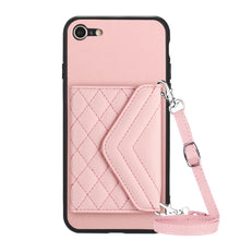 Load image into Gallery viewer, Rhombic Texture Card Bag RFID Phone Case with Long Lanyard, For iPhone SE 2022 / SE 2020, For iPhone 13 Pro Max, For iPhone 13 Pro, For iPhone 13, For iPhone 13 mini, For iPhone 12, For iPhone 12 Pro Max, For iPhone 12 Pro