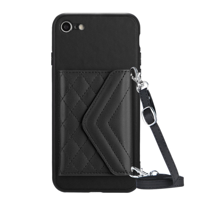 Rhombic Texture Card Bag RFID Phone Case with Long Lanyard, For iPhone SE 2022 / SE 2020, For iPhone 13 Pro Max, For iPhone 13 Pro, For iPhone 13, For iPhone 13 mini, For iPhone 12, For iPhone 12 Pro Max, For iPhone 12 Pro