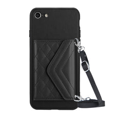 Load image into Gallery viewer, Rhombic Texture Card Bag RFID Phone Case with Long Lanyard, For iPhone SE 2022 / SE 2020, For iPhone 13 Pro Max, For iPhone 13 Pro, For iPhone 13, For iPhone 13 mini, For iPhone 12, For iPhone 12 Pro Max, For iPhone 12 Pro