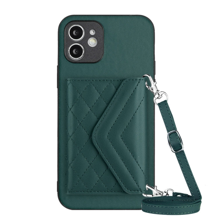 Rhombic Texture Card Bag RFID Phone Case with Long Lanyard, For iPhone 12 mini, For iPhone 11 Pro Max, For iPhone 11, For iPhone 11 Pro, For iPhone XS / X, For iPhone XR, For iPhone XS Max, For iPhone 8 Plus / 7 Plus