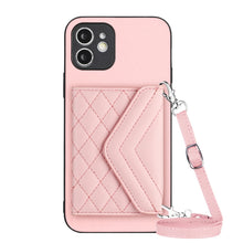Load image into Gallery viewer, Rhombic Texture Card Bag RFID Phone Case with Long Lanyard, For iPhone 12 mini, For iPhone 11 Pro Max, For iPhone 11, For iPhone 11 Pro, For iPhone XS / X, For iPhone XR, For iPhone XS Max, For iPhone 8 Plus / 7 Plus