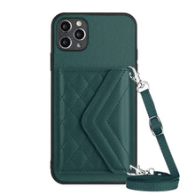 Load image into Gallery viewer, Rhombic Texture Card Bag RFID Phone Case with Long Lanyard, For iPhone 12 mini, For iPhone 11 Pro Max, For iPhone 11, For iPhone 11 Pro, For iPhone XS / X, For iPhone XR, For iPhone XS Max, For iPhone 8 Plus / 7 Plus