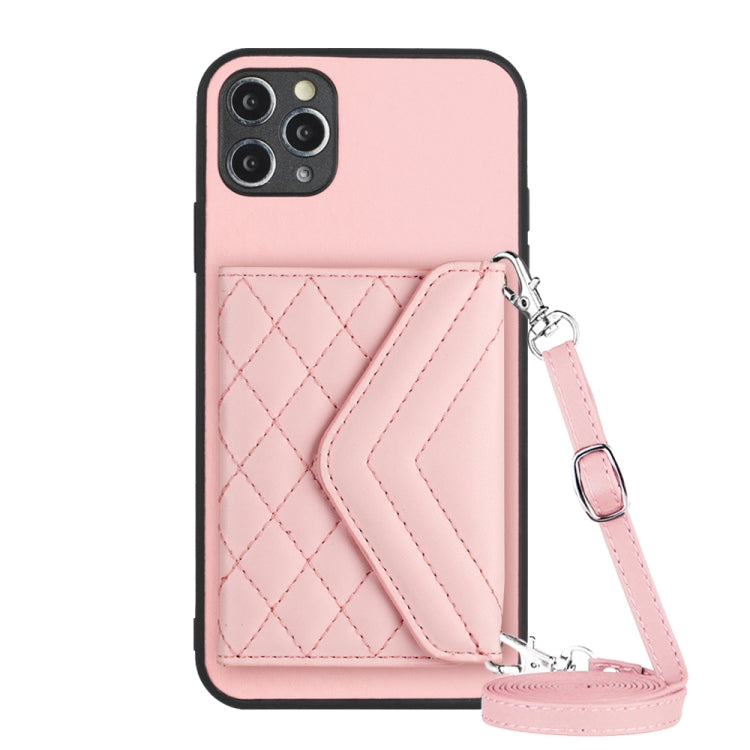 Rhombic Texture Card Bag RFID Phone Case with Long Lanyard, For iPhone 12 mini, For iPhone 11 Pro Max, For iPhone 11, For iPhone 11 Pro, For iPhone XS / X, For iPhone XR, For iPhone XS Max, For iPhone 8 Plus / 7 Plus
