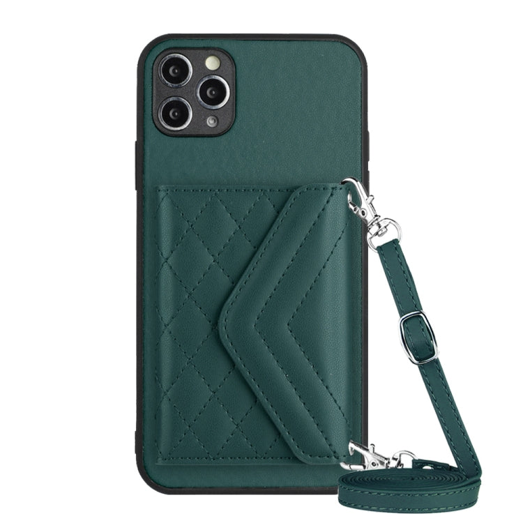 Rhombic Texture Card Bag RFID Phone Case with Long Lanyard, For iPhone 12 mini, For iPhone 11 Pro Max, For iPhone 11, For iPhone 11 Pro, For iPhone XS / X, For iPhone XR, For iPhone XS Max, For iPhone 8 Plus / 7 Plus