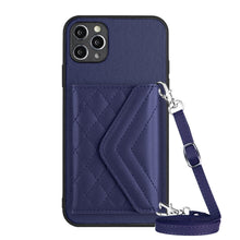 Load image into Gallery viewer, Rhombic Texture Card Bag RFID Phone Case with Long Lanyard, For iPhone 12 mini, For iPhone 11 Pro Max, For iPhone 11, For iPhone 11 Pro, For iPhone XS / X, For iPhone XR, For iPhone XS Max, For iPhone 8 Plus / 7 Plus