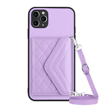 Load image into Gallery viewer, Rhombic Texture Card Bag RFID Phone Case with Long Lanyard, For iPhone 12 mini, For iPhone 11 Pro Max, For iPhone 11, For iPhone 11 Pro, For iPhone XS / X, For iPhone XR, For iPhone XS Max, For iPhone 8 Plus / 7 Plus