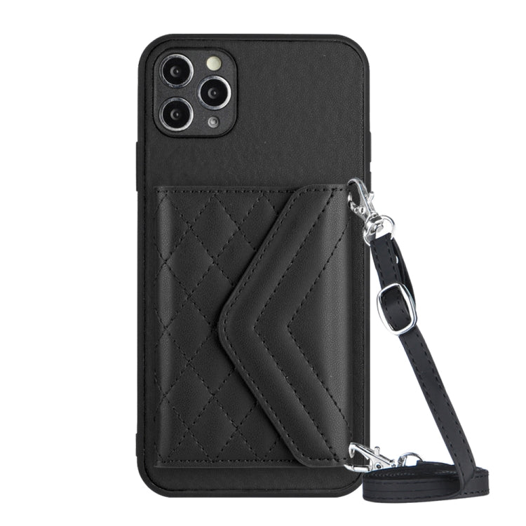 Rhombic Texture Card Bag RFID Phone Case with Long Lanyard, For iPhone 12 mini, For iPhone 11 Pro Max, For iPhone 11, For iPhone 11 Pro, For iPhone XS / X, For iPhone XR, For iPhone XS Max, For iPhone 8 Plus / 7 Plus
