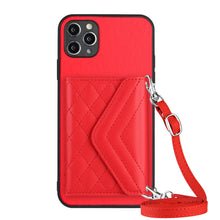 Load image into Gallery viewer, Rhombic Texture Card Bag RFID Phone Case with Long Lanyard, For iPhone 12 mini, For iPhone 11 Pro Max, For iPhone 11, For iPhone 11 Pro, For iPhone XS / X, For iPhone XR, For iPhone XS Max, For iPhone 8 Plus / 7 Plus
