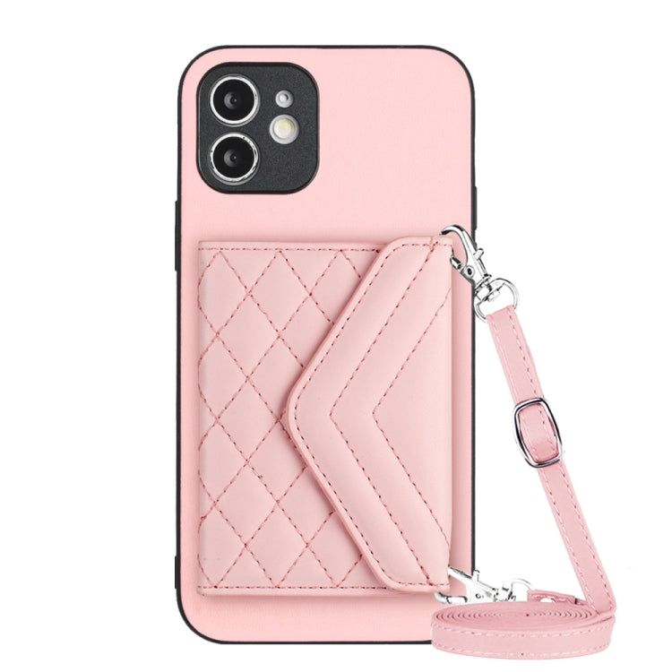 Rhombic Texture Card Bag RFID Phone Case with Long Lanyard, For iPhone SE 2022 / SE 2020, For iPhone 13 Pro Max, For iPhone 13 Pro, For iPhone 13, For iPhone 13 mini, For iPhone 12, For iPhone 12 Pro Max, For iPhone 12 Pro