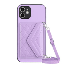Load image into Gallery viewer, Rhombic Texture Card Bag RFID Phone Case with Long Lanyard, For iPhone 12 mini, For iPhone 11 Pro Max, For iPhone 11, For iPhone 11 Pro, For iPhone XS / X, For iPhone XR, For iPhone XS Max, For iPhone 8 Plus / 7 Plus