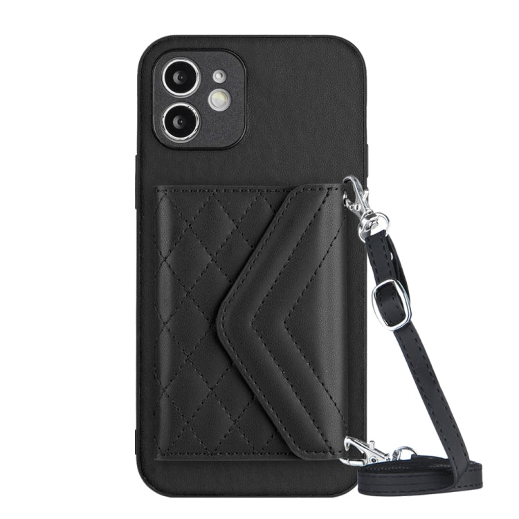 Rhombic Texture Card Bag RFID Phone Case with Long Lanyard, For iPhone 12 mini, For iPhone 11 Pro Max, For iPhone 11, For iPhone 11 Pro, For iPhone XS / X, For iPhone XR, For iPhone XS Max, For iPhone 8 Plus / 7 Plus