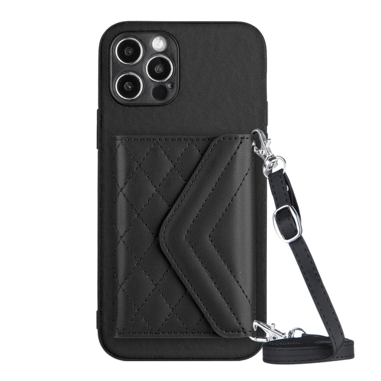Rhombic Texture Card Bag RFID Phone Case with Long Lanyard, For iPhone SE 2022 / SE 2020, For iPhone 13 Pro Max, For iPhone 13 Pro, For iPhone 13, For iPhone 13 mini, For iPhone 12, For iPhone 12 Pro Max, For iPhone 12 Pro