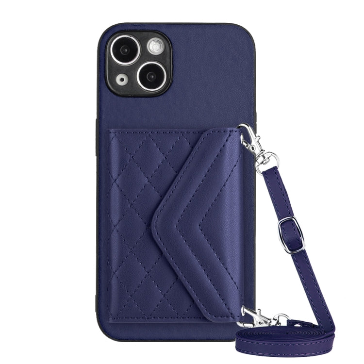 Rhombic Texture Card Bag RFID Phone Case with Long Lanyard, For iPhone SE 2022 / SE 2020, For iPhone 13 Pro Max, For iPhone 13 Pro, For iPhone 13, For iPhone 13 mini, For iPhone 12, For iPhone 12 Pro Max, For iPhone 12 Pro