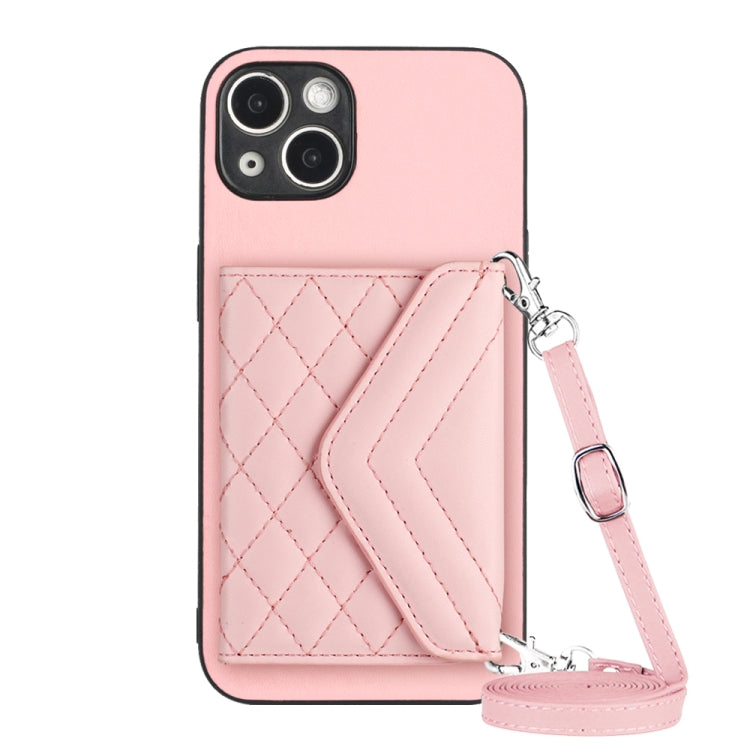Rhombic Texture Card Bag RFID Phone Case with Long Lanyard, For iPhone SE 2022 / SE 2020, For iPhone 13 Pro Max, For iPhone 13 Pro, For iPhone 13, For iPhone 13 mini, For iPhone 12, For iPhone 12 Pro Max, For iPhone 12 Pro