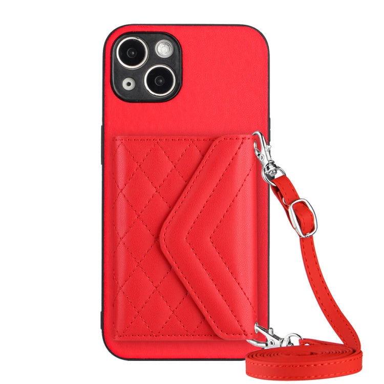 Rhombic Texture Card Bag RFID Phone Case with Long Lanyard, For iPhone SE 2022 / SE 2020, For iPhone 13 Pro Max, For iPhone 13 Pro, For iPhone 13, For iPhone 13 mini, For iPhone 12, For iPhone 12 Pro Max, For iPhone 12 Pro