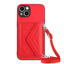Load image into Gallery viewer, Rhombic Texture Card Bag RFID Phone Case with Long Lanyard, For iPhone SE 2022 / SE 2020, For iPhone 13 Pro Max, For iPhone 13 Pro, For iPhone 13, For iPhone 13 mini, For iPhone 12, For iPhone 12 Pro Max, For iPhone 12 Pro