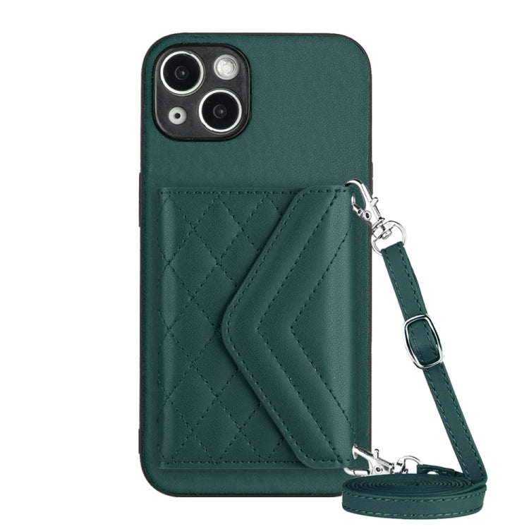 Rhombic Texture Card Bag RFID Phone Case with Long Lanyard, For iPhone SE 2022 / SE 2020, For iPhone 13 Pro Max, For iPhone 13 Pro, For iPhone 13, For iPhone 13 mini, For iPhone 12, For iPhone 12 Pro Max, For iPhone 12 Pro