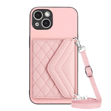 Load image into Gallery viewer, Rhombic Texture Card Bag RFID Phone Case with Long Lanyard, For iPhone SE 2022 / SE 2020, For iPhone 13 Pro Max, For iPhone 13 Pro, For iPhone 13, For iPhone 13 mini, For iPhone 12, For iPhone 12 Pro Max, For iPhone 12 Pro