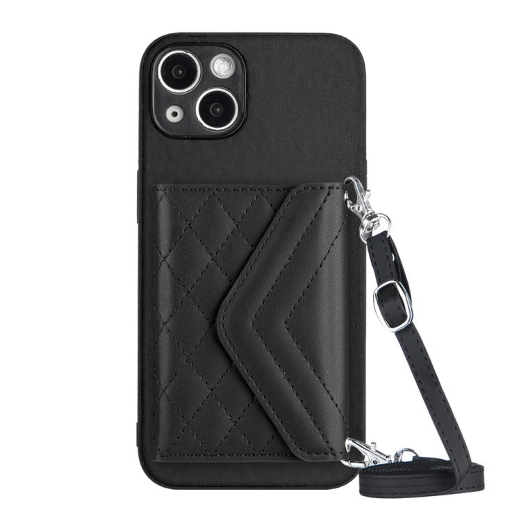 Rhombic Texture Card Bag RFID Phone Case with Long Lanyard, For iPhone SE 2022 / SE 2020, For iPhone 13 Pro Max, For iPhone 13 Pro, For iPhone 13, For iPhone 13 mini, For iPhone 12, For iPhone 12 Pro Max, For iPhone 12 Pro