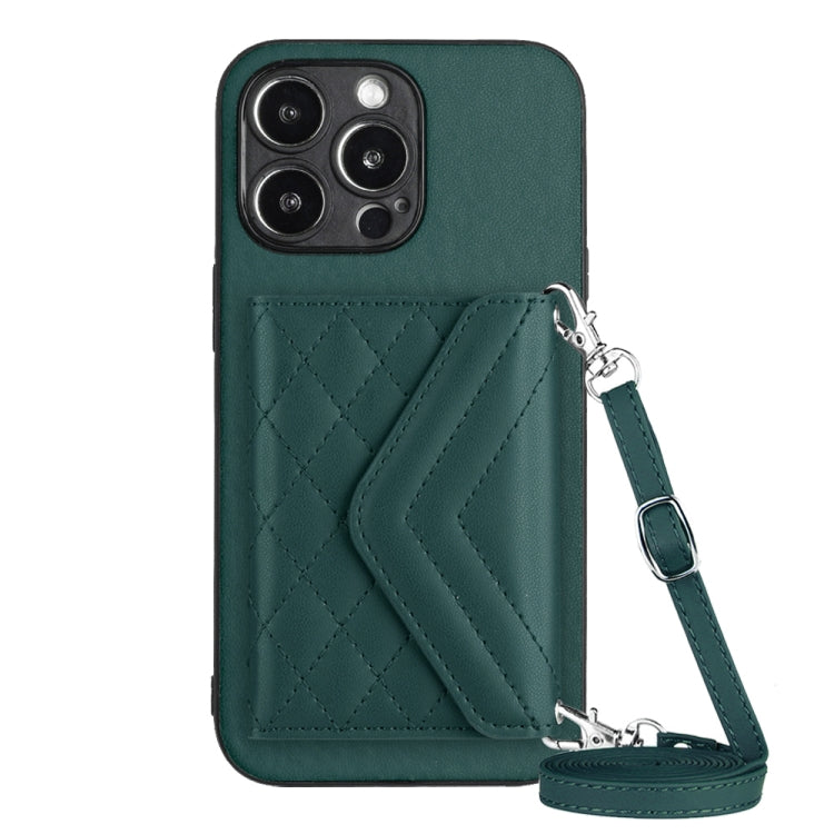 Rhombic Texture Card Bag RFID Phone Case with Long Lanyard, For iPhone SE 2022 / SE 2020, For iPhone 13 Pro Max, For iPhone 13 Pro, For iPhone 13, For iPhone 13 mini, For iPhone 12, For iPhone 12 Pro Max, For iPhone 12 Pro