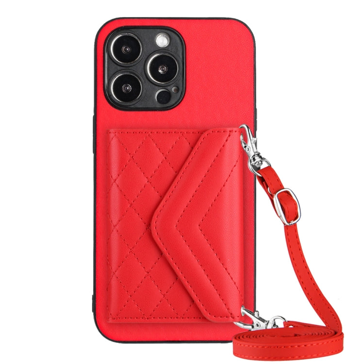 Rhombic Texture Card Bag RFID Phone Case with Long Lanyard, For iPhone SE 2022 / SE 2020, For iPhone 13 Pro Max, For iPhone 13 Pro, For iPhone 13, For iPhone 13 mini, For iPhone 12, For iPhone 12 Pro Max, For iPhone 12 Pro