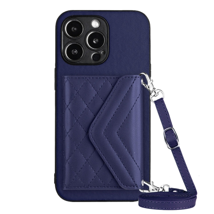 Rhombic Texture Card Bag RFID Phone Case with Long Lanyard, For iPhone SE 2022 / SE 2020, For iPhone 13 Pro Max, For iPhone 13 Pro, For iPhone 13, For iPhone 13 mini, For iPhone 12, For iPhone 12 Pro Max, For iPhone 12 Pro