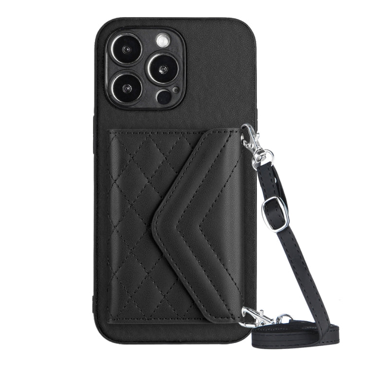 Rhombic Texture Card Bag RFID Phone Case with Long Lanyard, For iPhone SE 2022 / SE 2020, For iPhone 13 Pro Max, For iPhone 13 Pro, For iPhone 13, For iPhone 13 mini, For iPhone 12, For iPhone 12 Pro Max, For iPhone 12 Pro