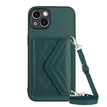 Load image into Gallery viewer, Rhombic Texture Card Bag RFID Phone Case with Long Lanyard, For iPhone 15 Pro Max, For iPhone 15 Pro, For iPhone 15 Plus, For iPhone 15, For iPhone 14 Plus, For iPhone 14, For iPhone 14 Pro, For iPhone 14 Pro Max