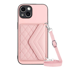 Load image into Gallery viewer, Rhombic Texture Card Bag RFID Phone Case with Long Lanyard, For iPhone 15 Pro Max, For iPhone 15 Pro, For iPhone 15 Plus, For iPhone 15, For iPhone 14 Plus, For iPhone 14, For iPhone 14 Pro, For iPhone 14 Pro Max
