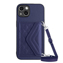 Load image into Gallery viewer, Rhombic Texture Card Bag RFID Phone Case with Long Lanyard, For iPhone 15 Pro Max, For iPhone 15 Pro, For iPhone 15 Plus, For iPhone 15, For iPhone 14 Plus, For iPhone 14, For iPhone 14 Pro, For iPhone 14 Pro Max