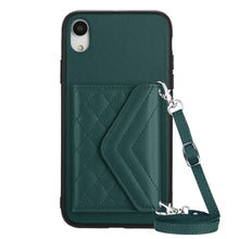 Load image into Gallery viewer, Rhombic Texture Card Bag RFID Phone Case with Long Lanyard, For iPhone 12 mini, For iPhone 11 Pro Max, For iPhone 11, For iPhone 11 Pro, For iPhone XS / X, For iPhone XR, For iPhone XS Max, For iPhone 8 Plus / 7 Plus